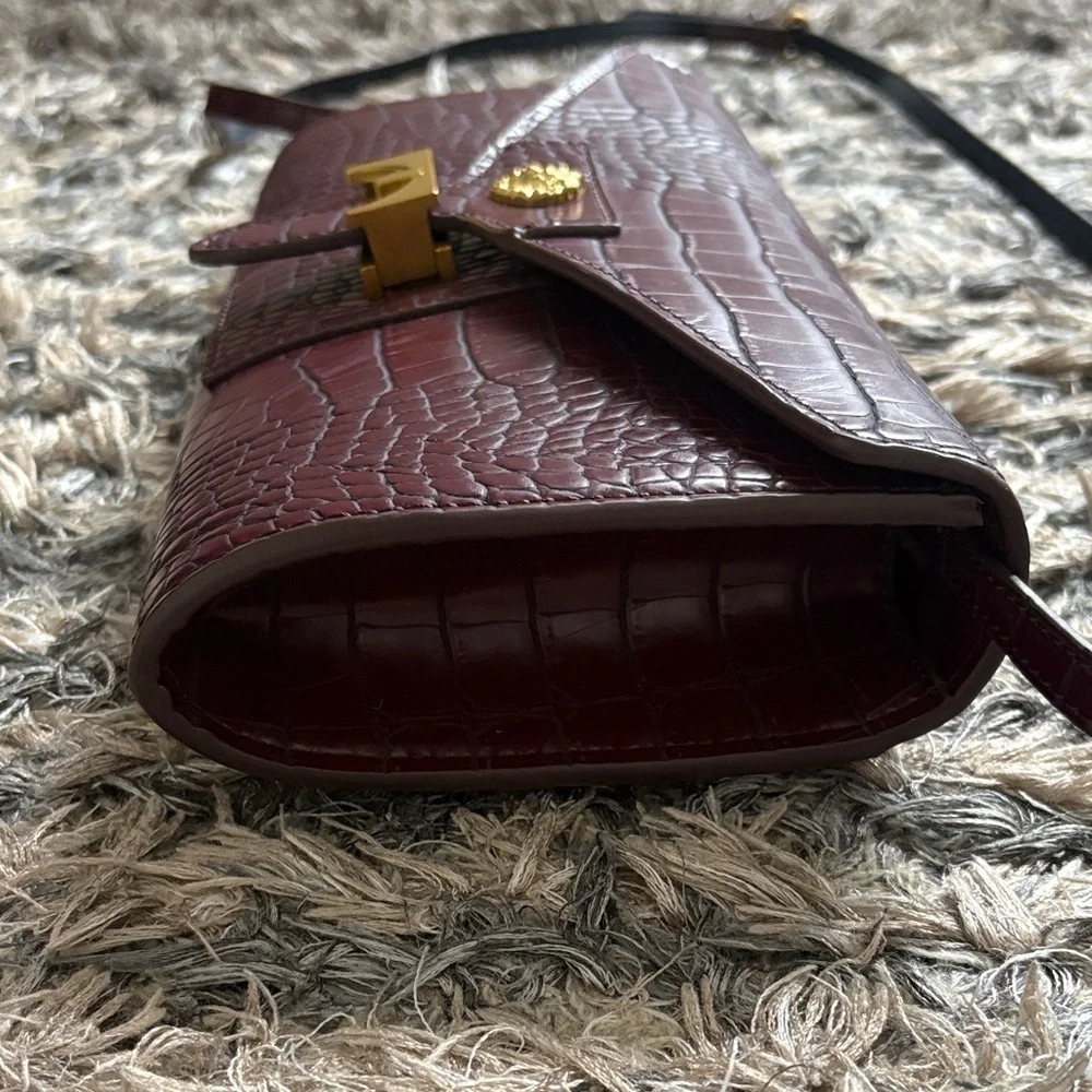 Anne Klein Burgundy Croc-Embossed Clutch Removable Shoulder Strap